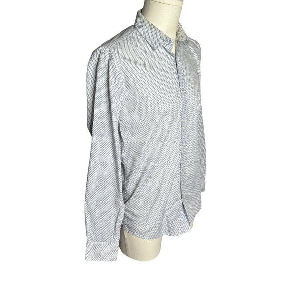 Tranquility Button Up Roll Tab Sleeve Shirt S White Blue Dots Cotton Blend - Picture 5 of 7